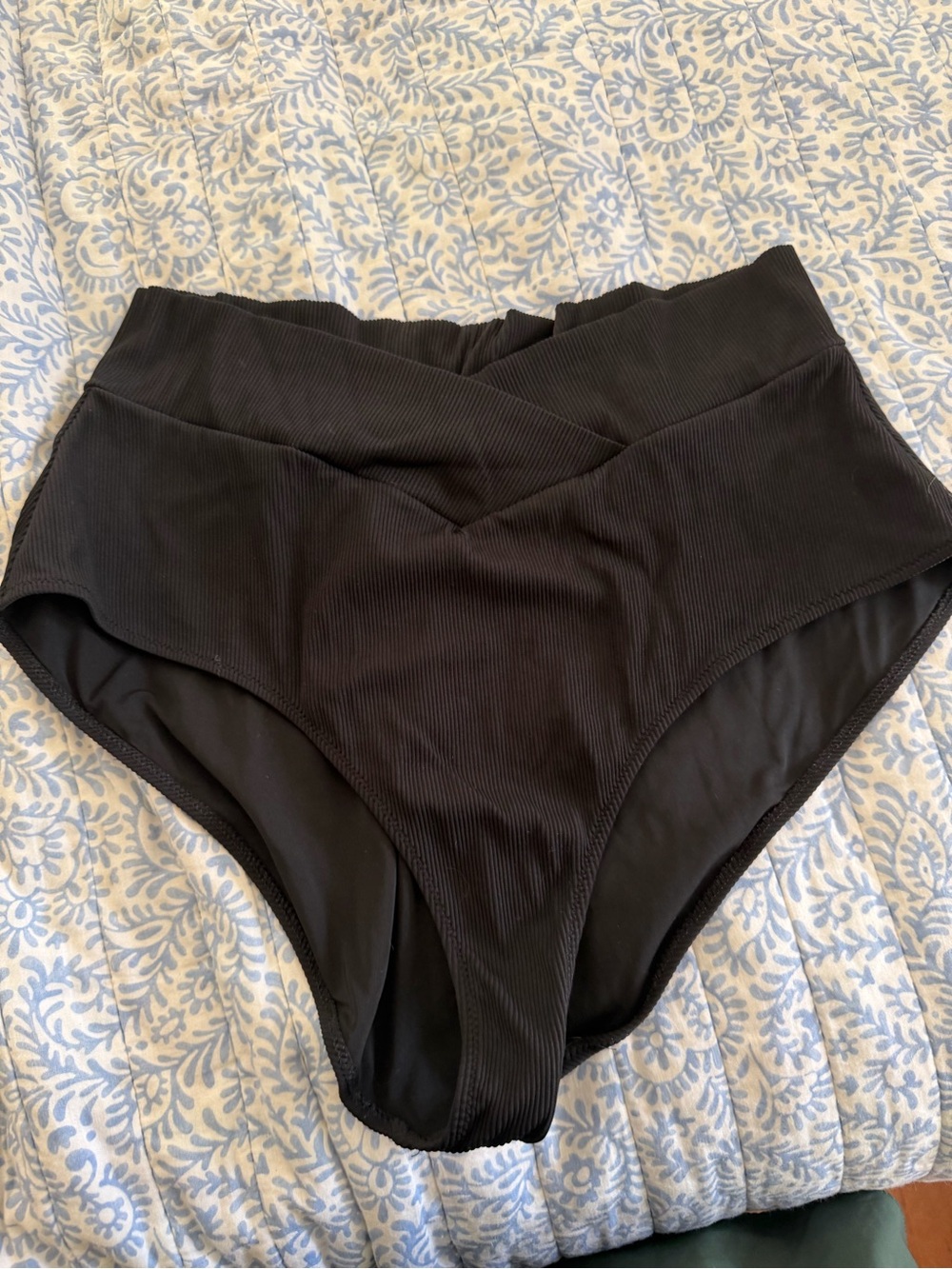 aerie Black High-Waist Ribbed Bikini Bottoms